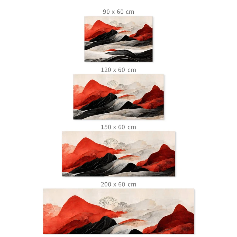 Självhäftande Stänkpanel Treechild - Röda berg i Japandi-stil 
