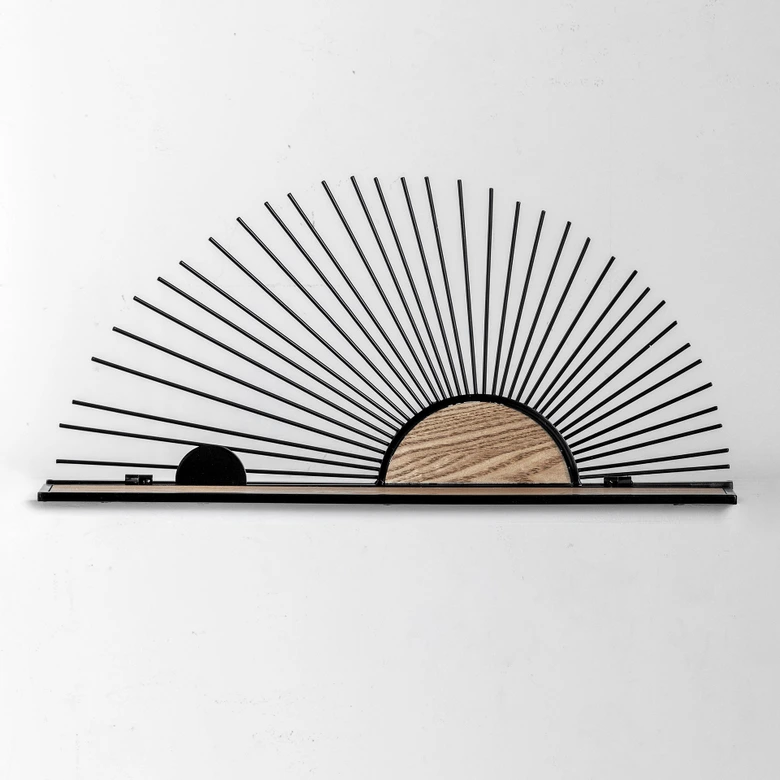 Wandregal Hängeregal Sonnenaufgang - Aus Holz und Metall - 58x28x9 cm 