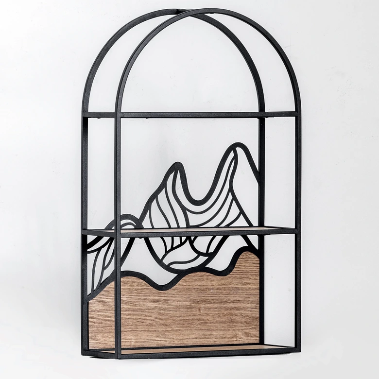 Wandregal Hängeregal Berglandschaft - Aus Holz und Metall - 34x56x12 cm 