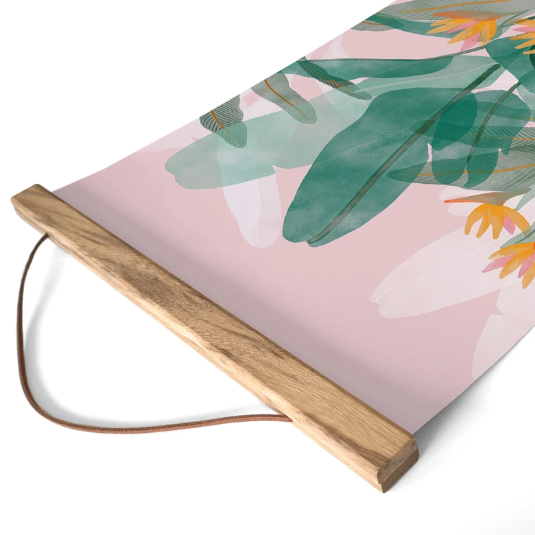 Stoffbild Botanische Illustration in Grün und Rosa - Goed Blauw 
