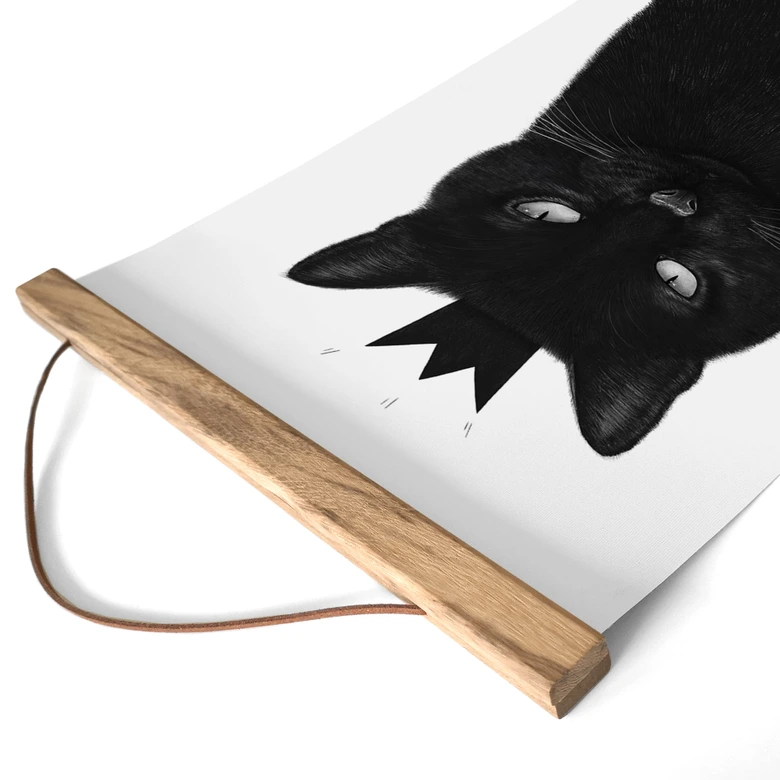 Obraz tkaniny czarny kot z koroną - Korenkova 