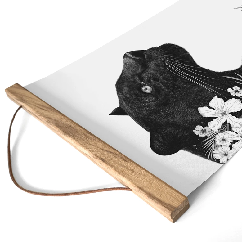 Póster de tela Pantera negra con flores blancas - Korenkova 