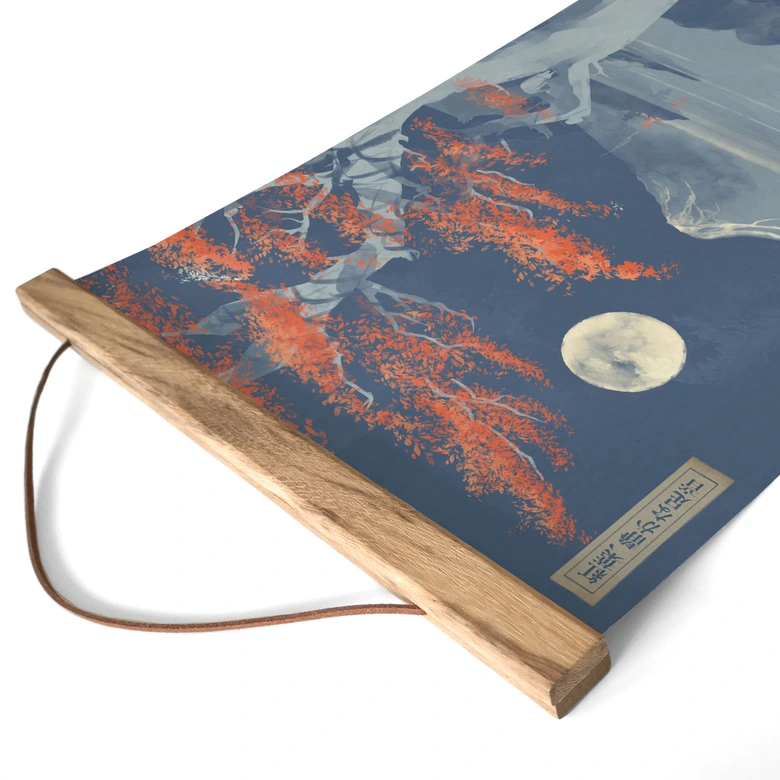 Stoffbild Vollmond über dem Gipfel des Fuji-san | Japan Landschaft - Roze 