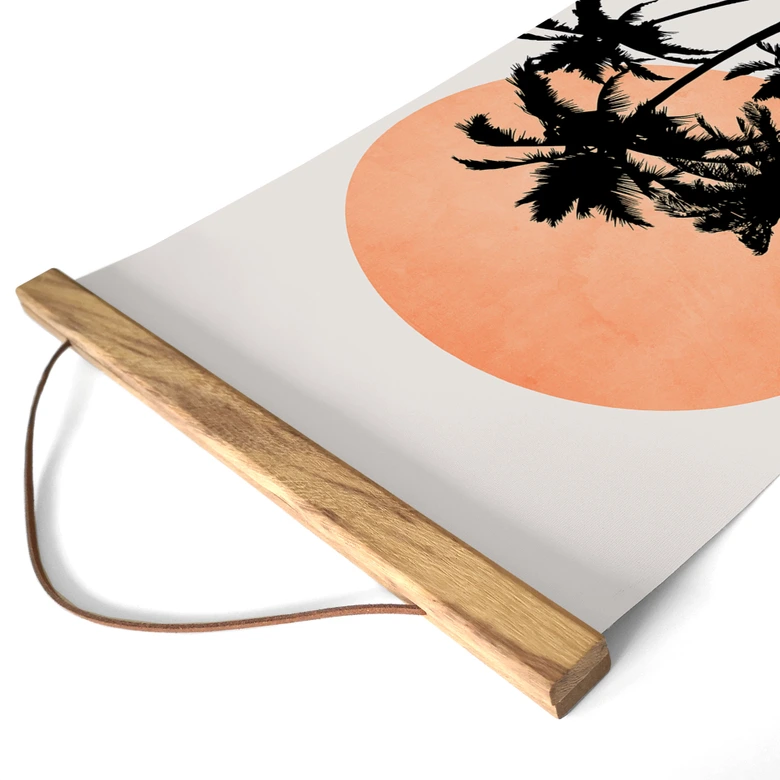 Obraz tkaniny palmy na tle pomarańczowego słońca - Kubistika 