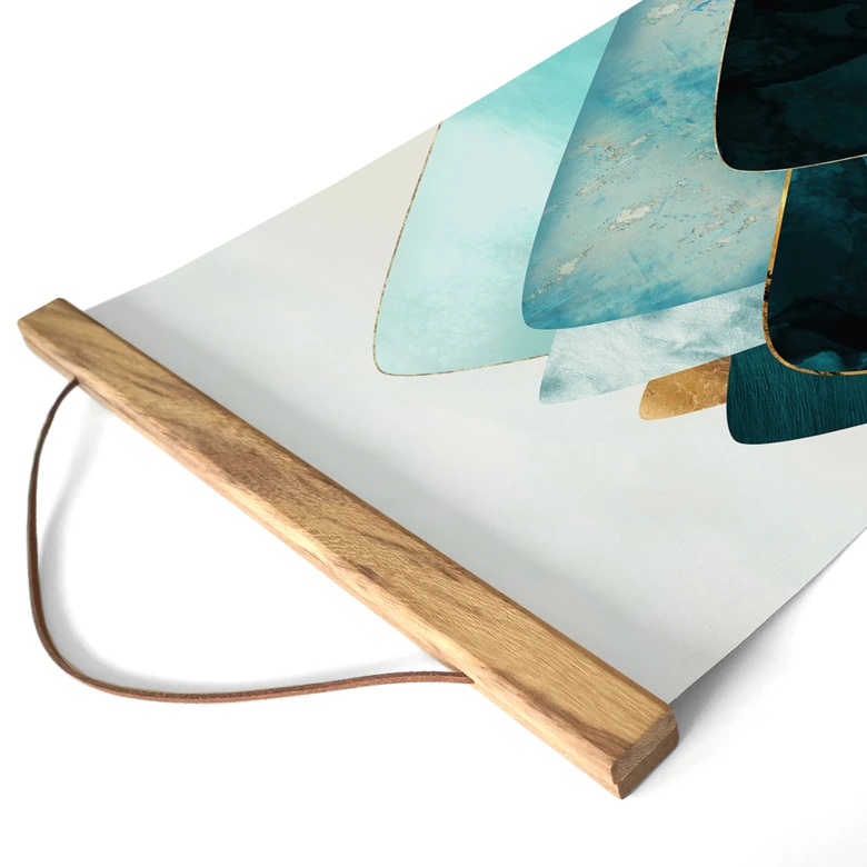 Stoffbild Abstrakte Berge in Gold und Blau - SpaceFrog Designs 