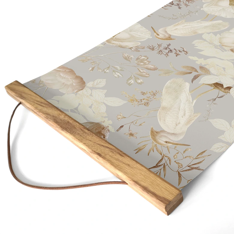 Affiche textile Oiseaux parmi les fleurs blanches - UN Designs 