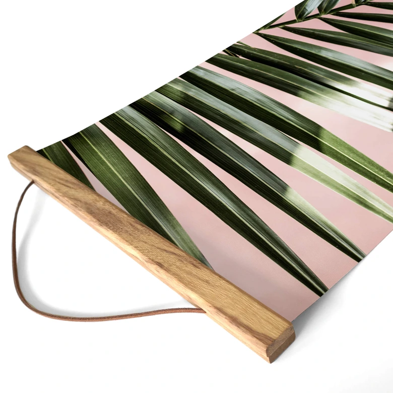 Póster de tela hoja de palma delante de pared rosa - Böhmer - Panorama 