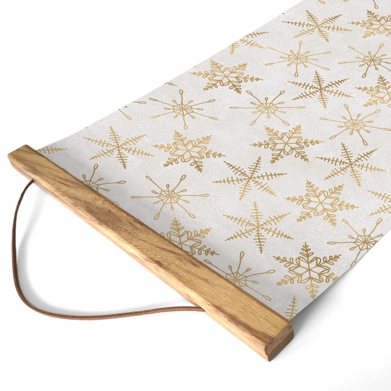 Świąteczny obraz z tkaniny - Złote kryształki lodu - Panorama 