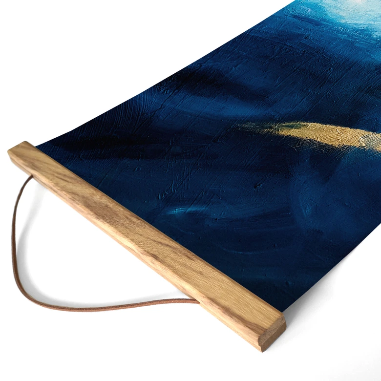 Stoffbild Pinselstriche Blau und Gold - Panorama - Haniff 