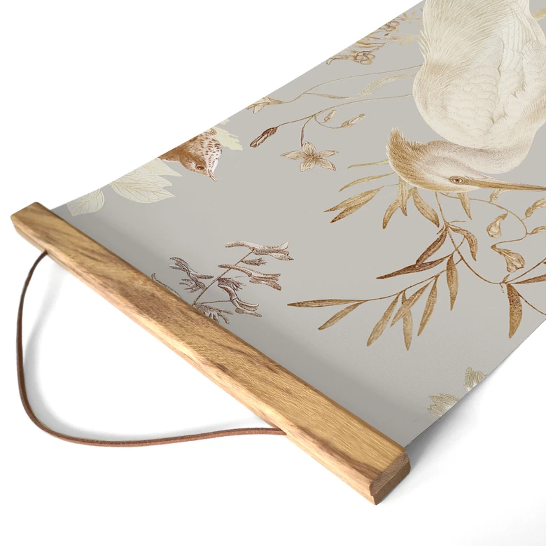 Obraz tkaniny Ptaki wśród białych kwiatów - UN Designs - Panorama 