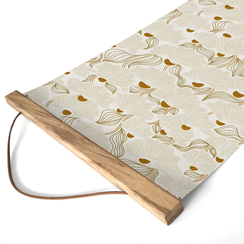 Obraz tkaniny Minimalistyczne kwiaty w kolorze kremowym i złotym | Vintage kwiaty - Annick - Panorama 