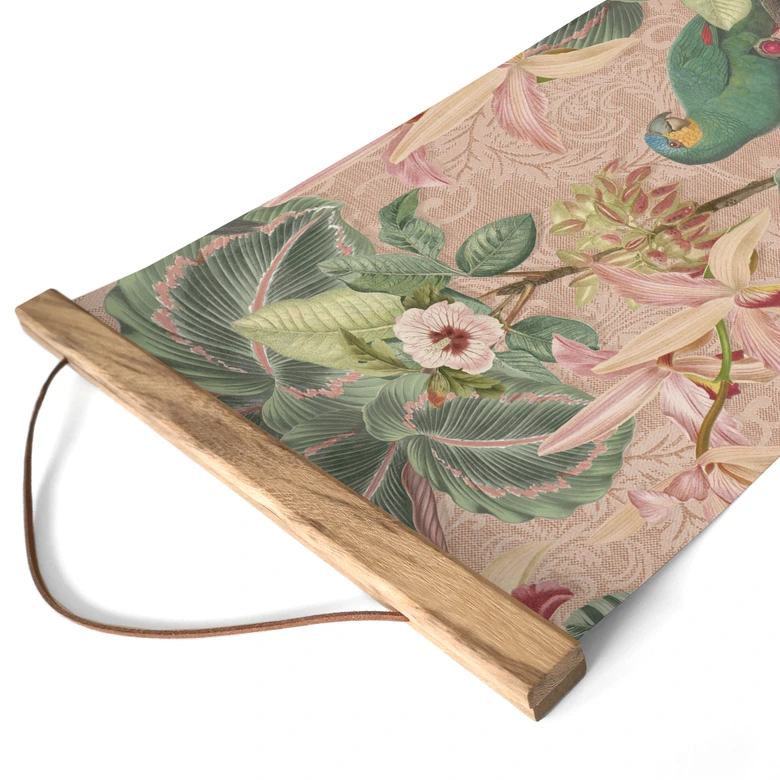 Stoffbild Dschungel mit Papageien Rosa - Bloomery Decor - Panorama 