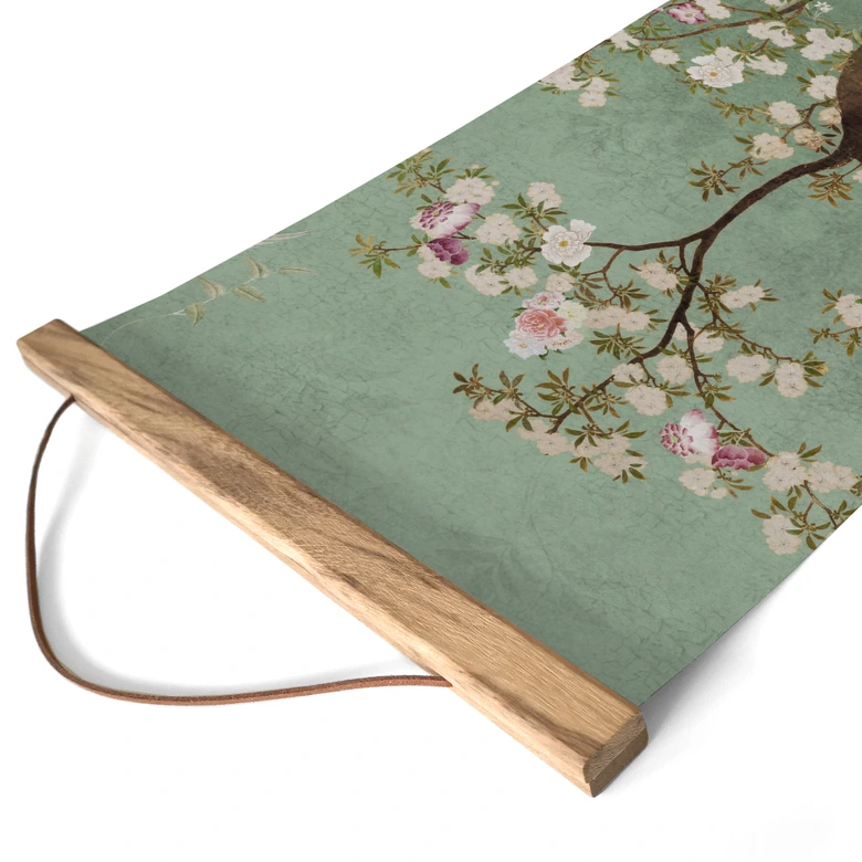 Stoffbild Kraniche in floraler Landschaft - Bloomery Decor - Panorama 