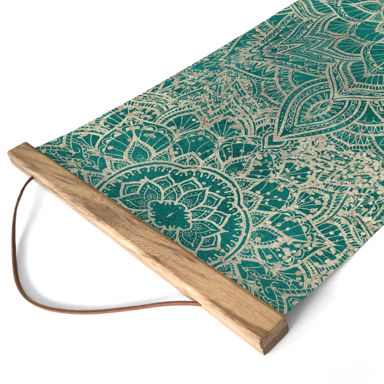 Stoffbild Shabby - Mandala Boho Gold-grün - Bloomery Decor - Panorama 