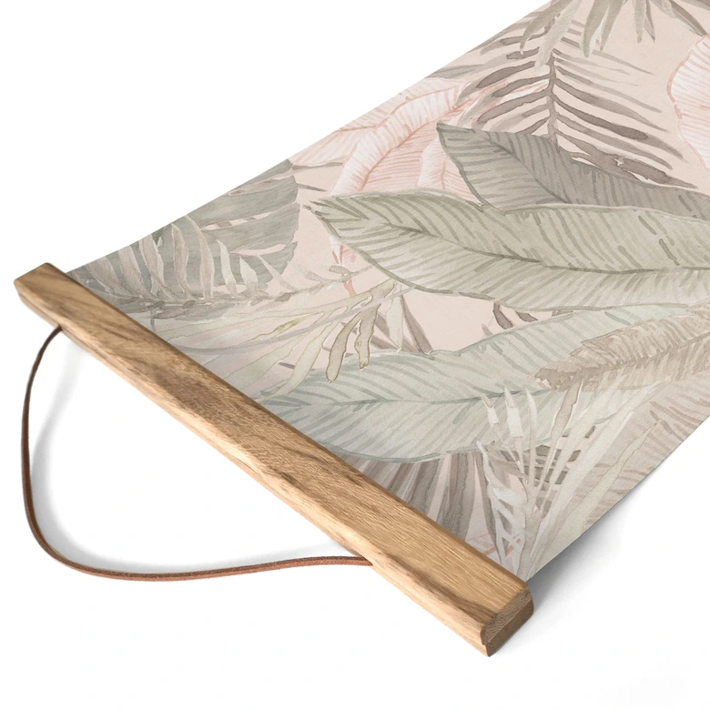 Affiche textile Feuilles tropicales dans la jungle pastel - Bloomery Decor - Panorama 
