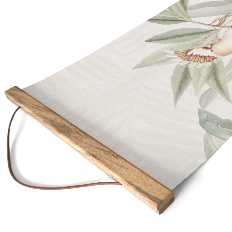 Textile poster Tropical forest with cockatoos - Bloomery Decor - Panorama 