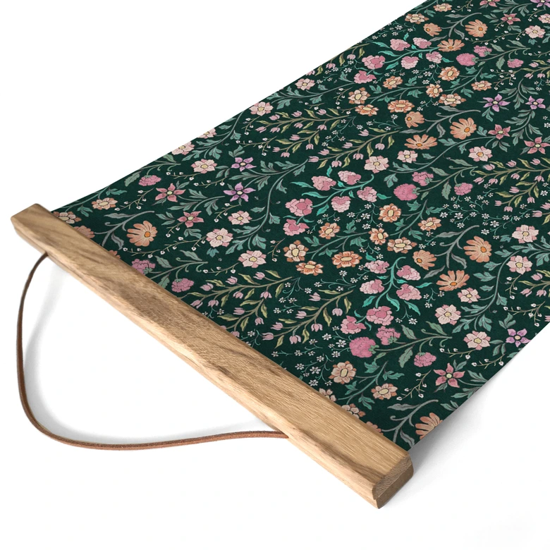Affiche textile Fleurs des champs Vintage - Vert foncé - Bloomery Decor - Panorama 