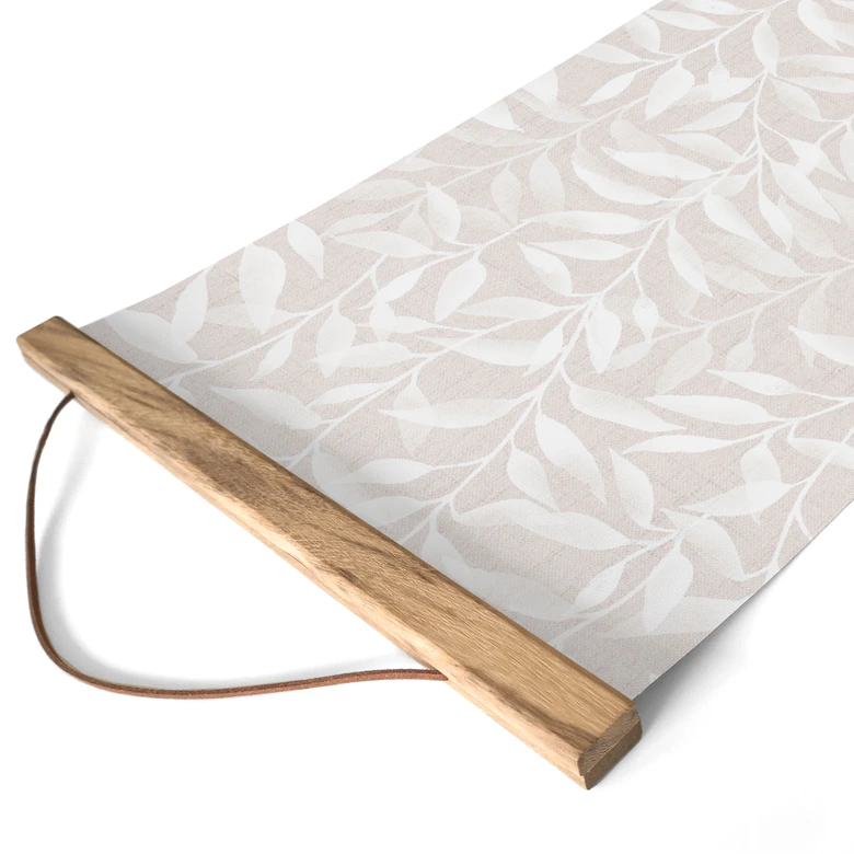 Póster de tela Hojas delicadas de acuarela - Beige suave - Decoración de flores - Panorama 