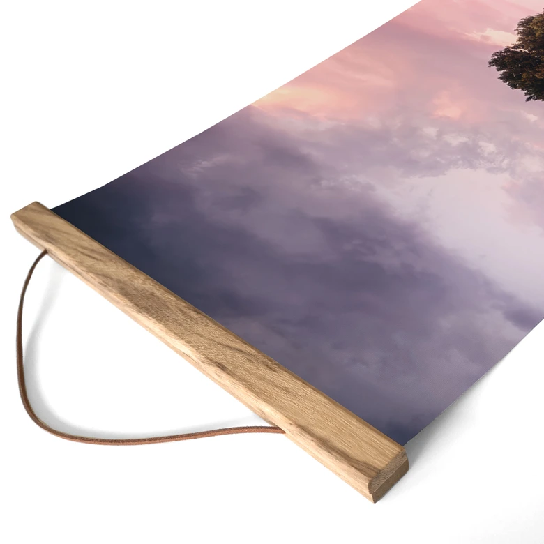 Stoffbild Lila Lavendelfelder bei Sonnenuntergang - Cevik - Panorama 