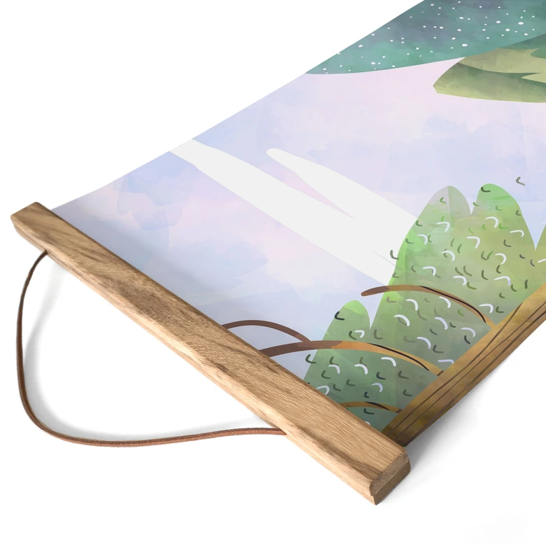 Textile poster Sunny forest with deer - DigitalArtsi - Panorama 