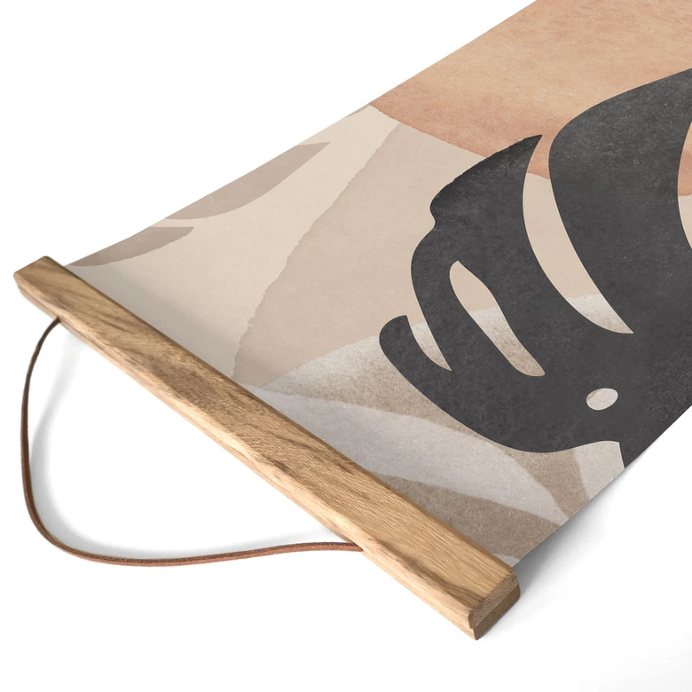 Stoffbild Boho Monstera Pflanze in Naturtönen - Melloi Art Prints - Panorama 
