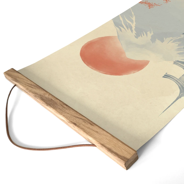 Obraz z tkaniny Wschód słońca nad pagodą - Roze | Vintage Art Japan - Panorama 