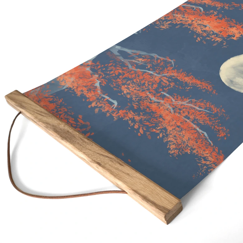 Affiche textile pleine lune sur le sommet du Fuji-san - Roze - Panorama 