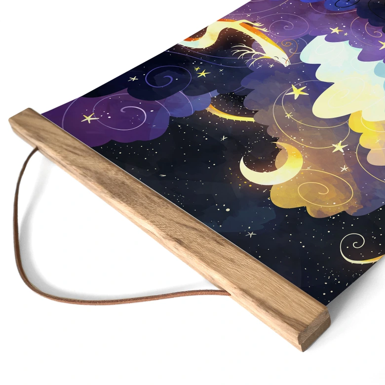 Textile poster kite flying through starry clouds - DigitalArtsi 