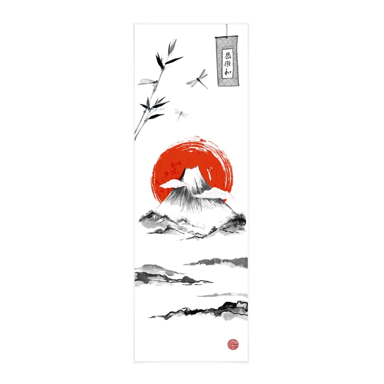 Textile poster Japanese landscape - black ink - panorama 