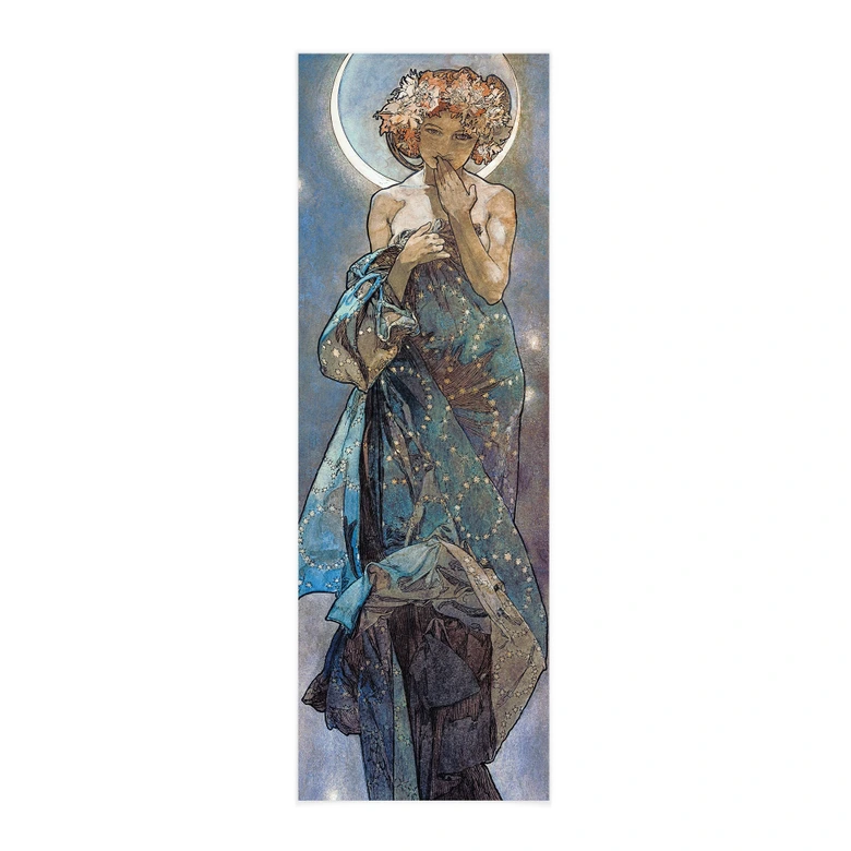 Leinwand, Banner, Stoffbild Mucha - Sterne: Der Mond - Panorama 