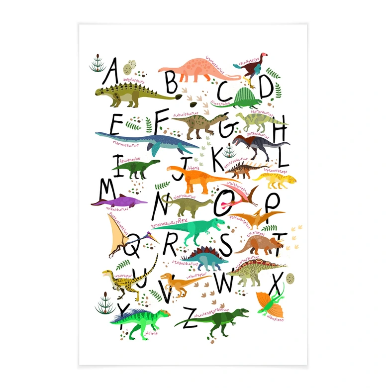 Obraz tkaniny alfabet dinozaurów 