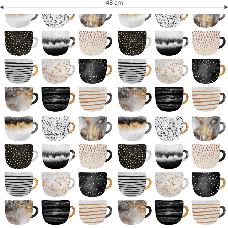 Patroonbehang Fredrikson Koffiekopjes - Black & Gold 