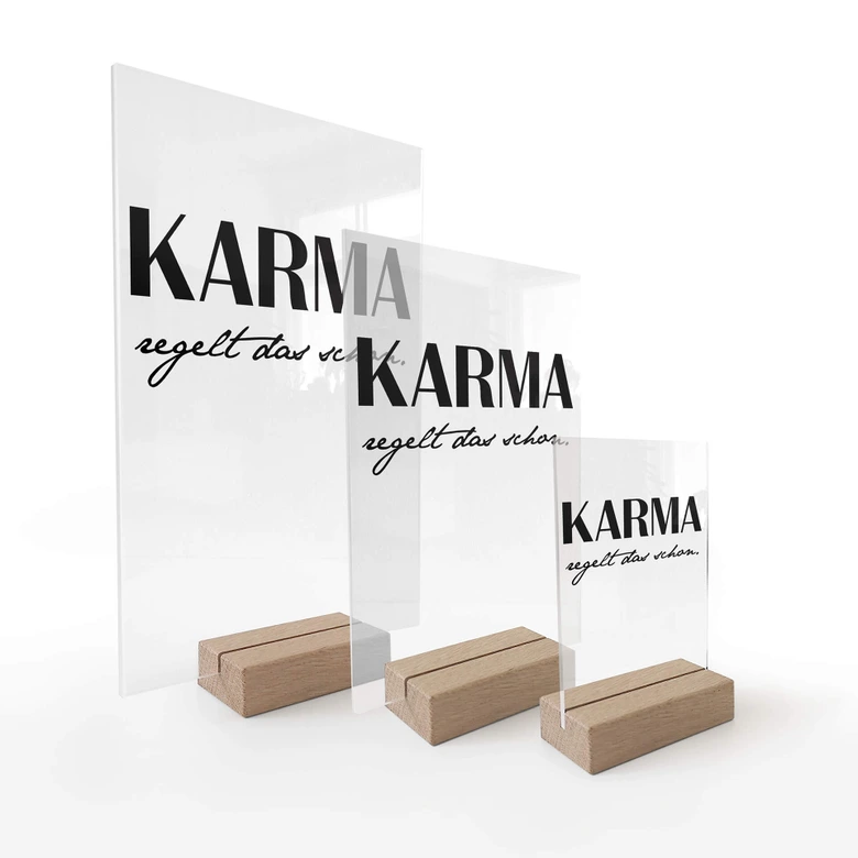 Tischaufsteller Karma regelt das schon 