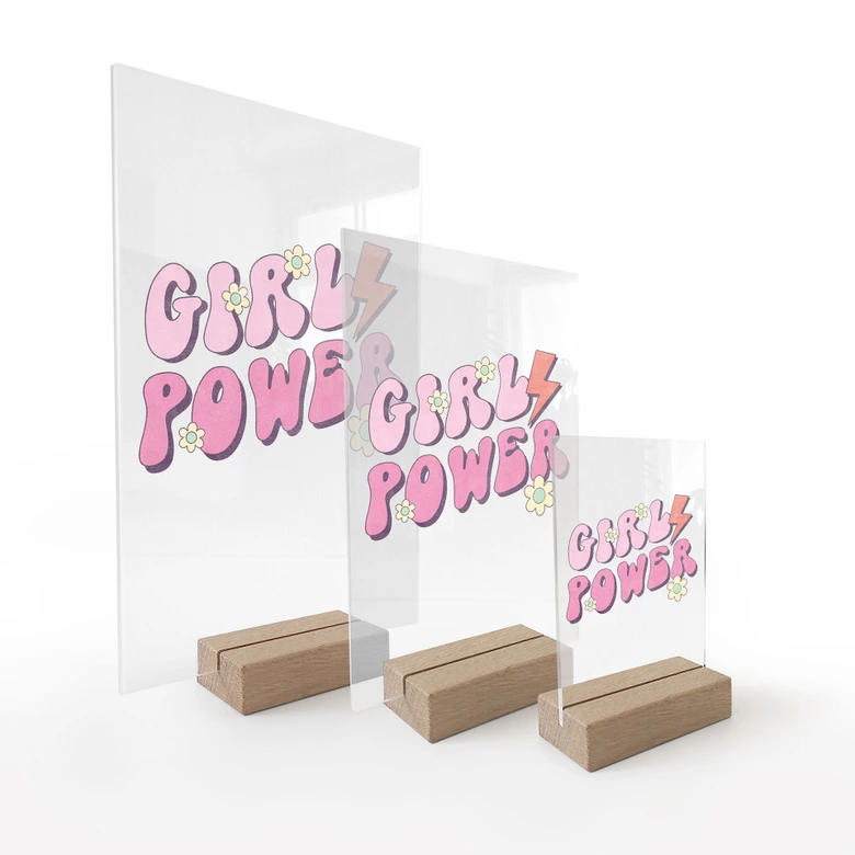 Tischaufsteller Girl Power Retro Schriftzug Lila 