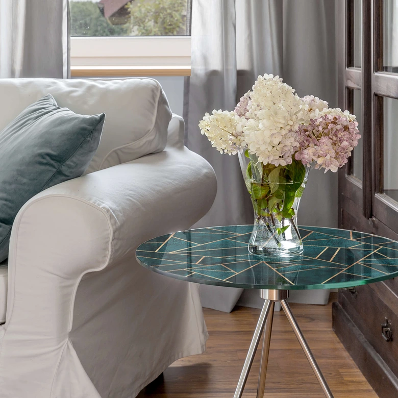 Glazen Tafelblad Rond - Fredriksson - Blue Green Emeralds 