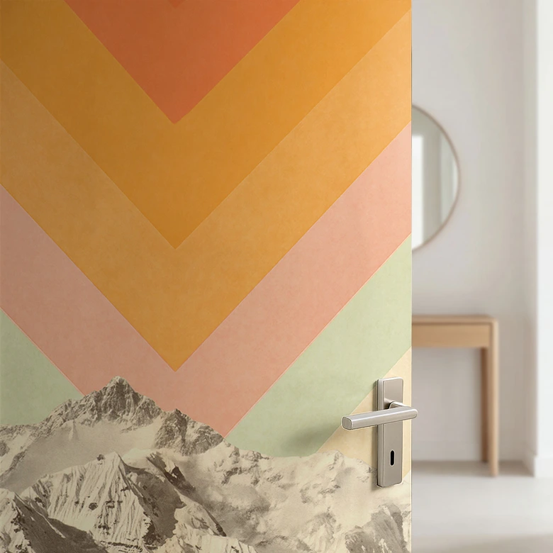 Retro mountain landscape door film - Bodart - Self-adhesive door decoration 