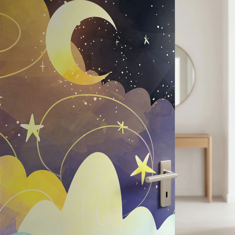 Door film for children's room - Dragon flight through starry clouds - DigitalArtsi - Selbstklebende Türdeko 