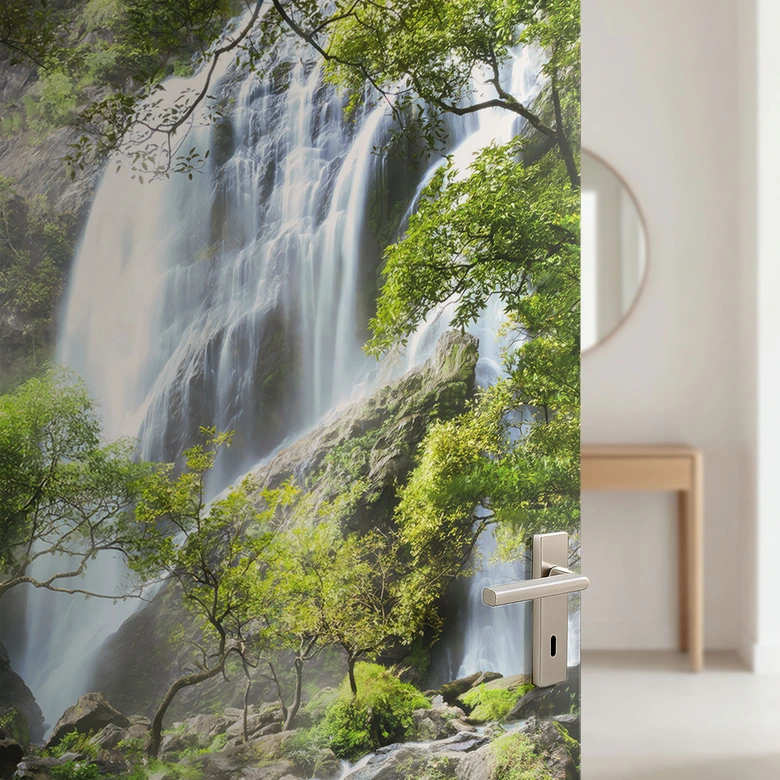 Door film waterfall in the forest - Photo - Self-adhesive door decoration 
