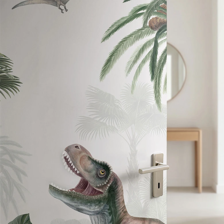 Türfolie Kinderzimmer - Abenteuer der Dinos - Kikki Belle - Selbstklebende Türdeko 
