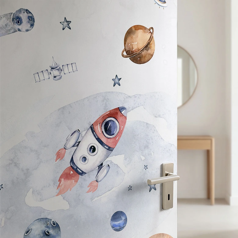 Türfolie Kinderzimmer - Weltraum - Kvilis - Selbstklebende Türdeko 