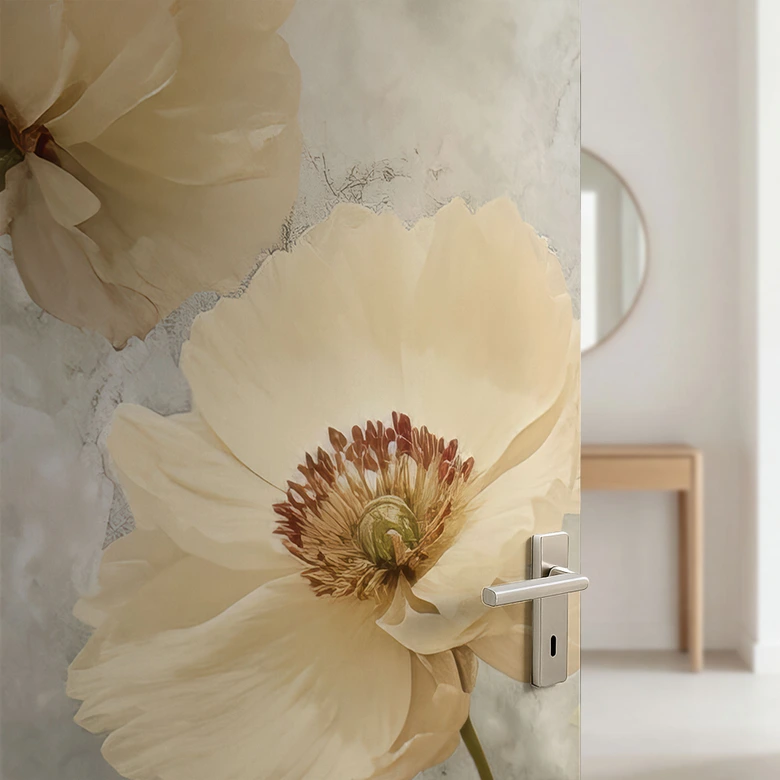 Deurfolie Bloemenpracht in warme pasteltinten - Paksoylu - Zelfklevende deurdecoratie 