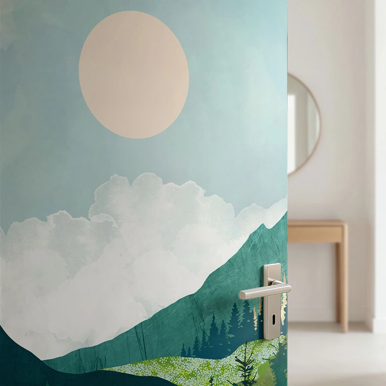 Colorful spring meadow door film - SpaceFrog Designs - Self-adhesive door decoration 