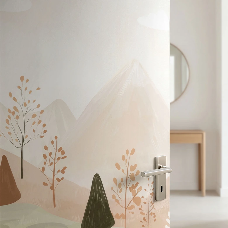 Deurfilm pastel berglandschap met bloemen - Treechild 
