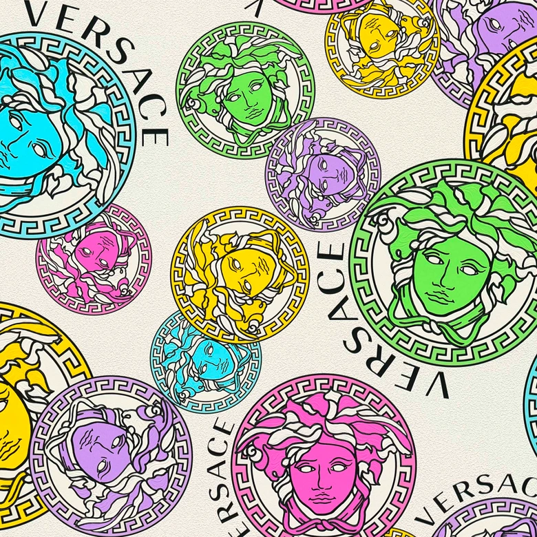 Versace Home Designer Luxustapete Medusa Tapete Bunt Vliestapete mit Medusaköpfen 