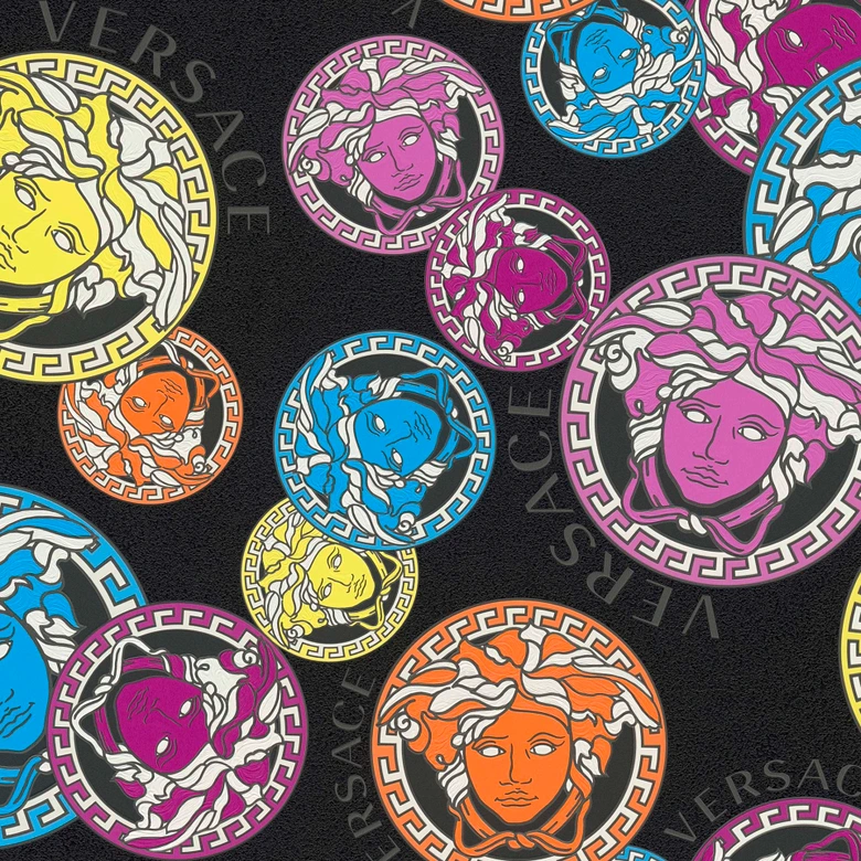 Versace Home Luxus Tapete Medusa Designer Vliestapete Bunt Schwarz Mustertapete 