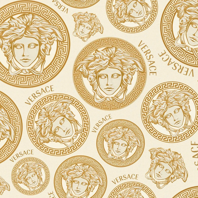 Versace Home Tapete Gold Weiß Luxus Vliestapete Medusa Kopf Designer Mustertapete  