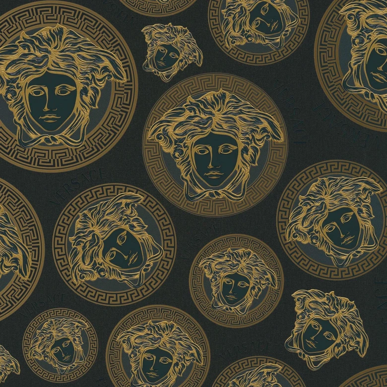 Papier peint design Versace or et noir papier peint intissé luxe têtes de méduses 