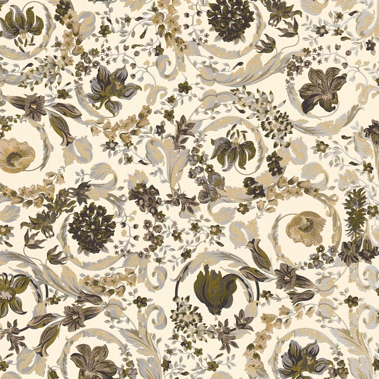 Versace Home Luxus Tapete floral Perlbeige Braun Designer Vliestapete klassisch 