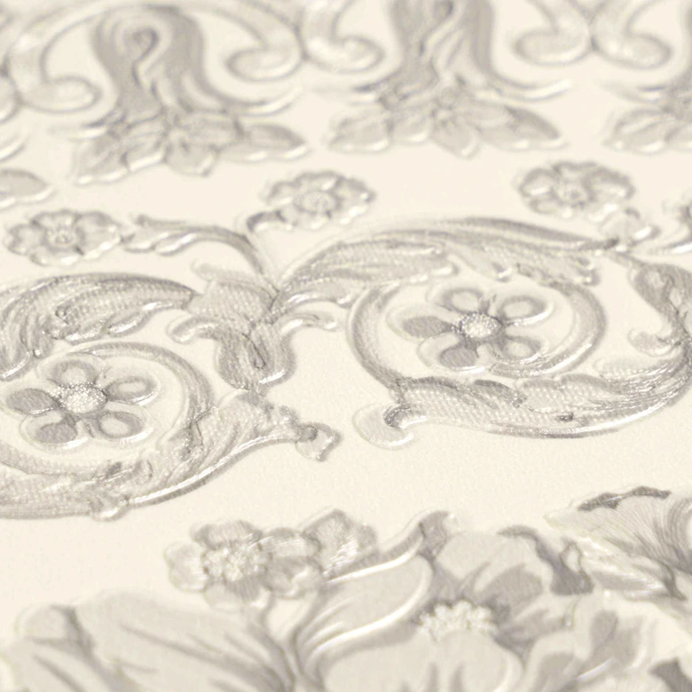 Versace non-woven wallpaper Heritage Baroque Medallion Floral White Grey luxurious elegant 