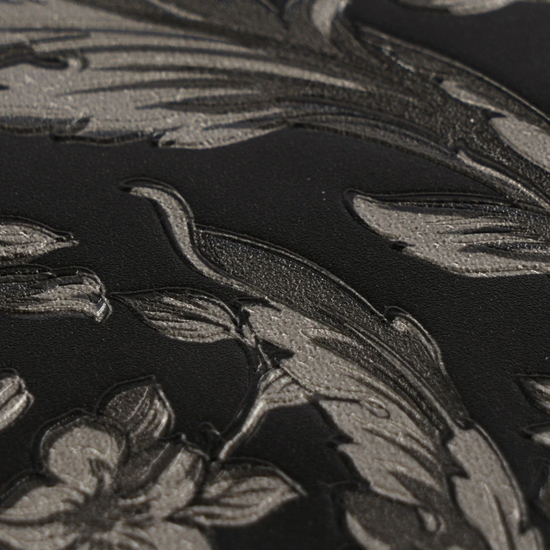 Versace Vliestapete Barocco Neo Klassik Floral Ranken Grau Schwarz elegant 